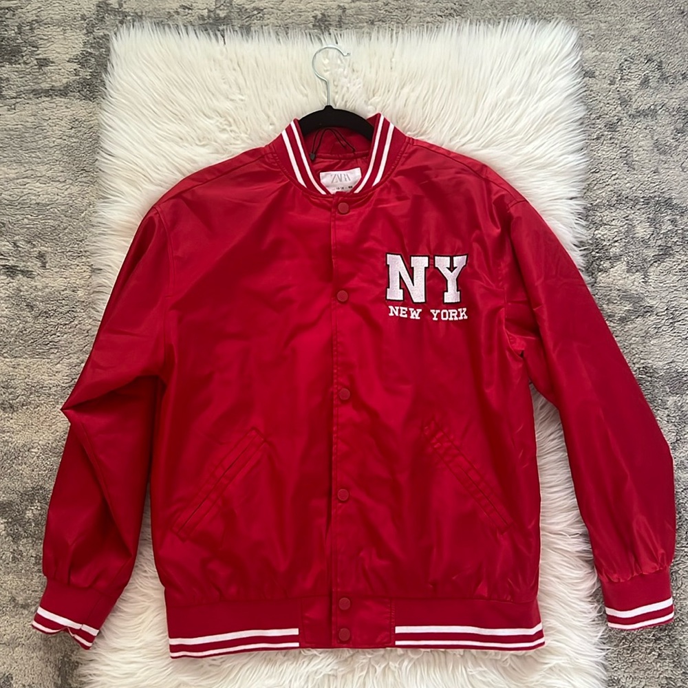 Zara red windbreaker bomber jacker